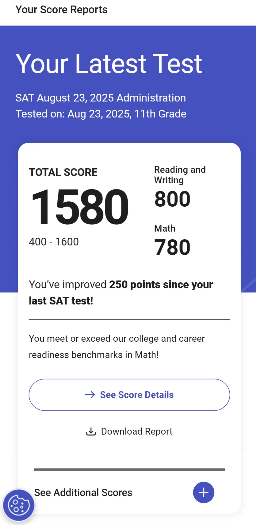 SAT score report