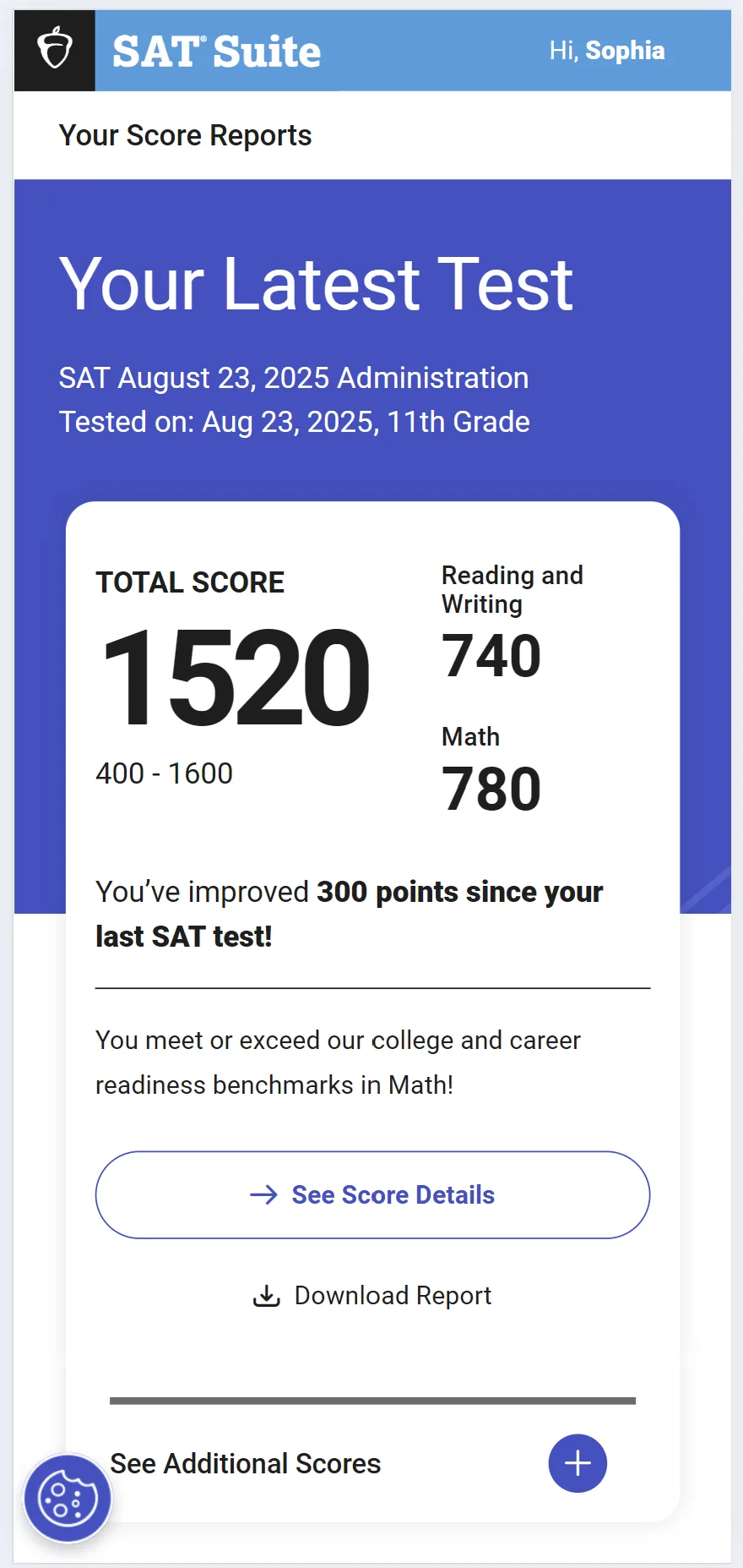 SAT score report