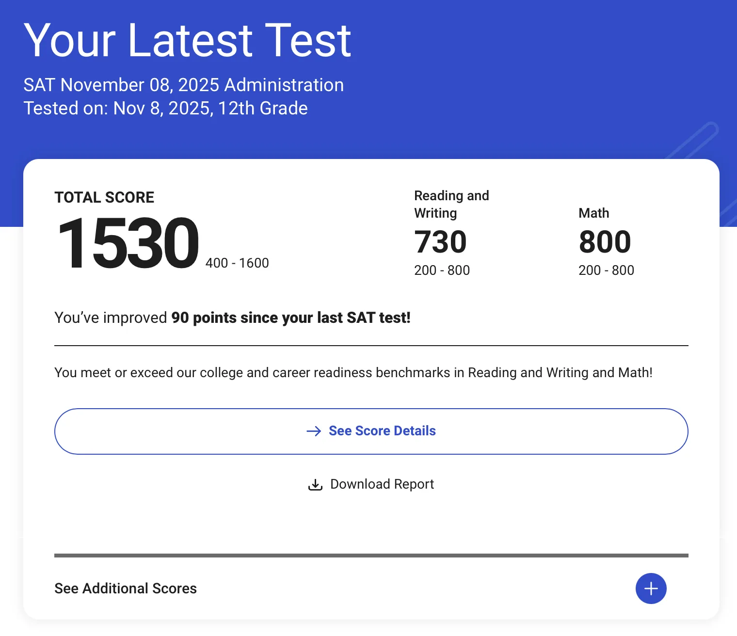 SAT score report