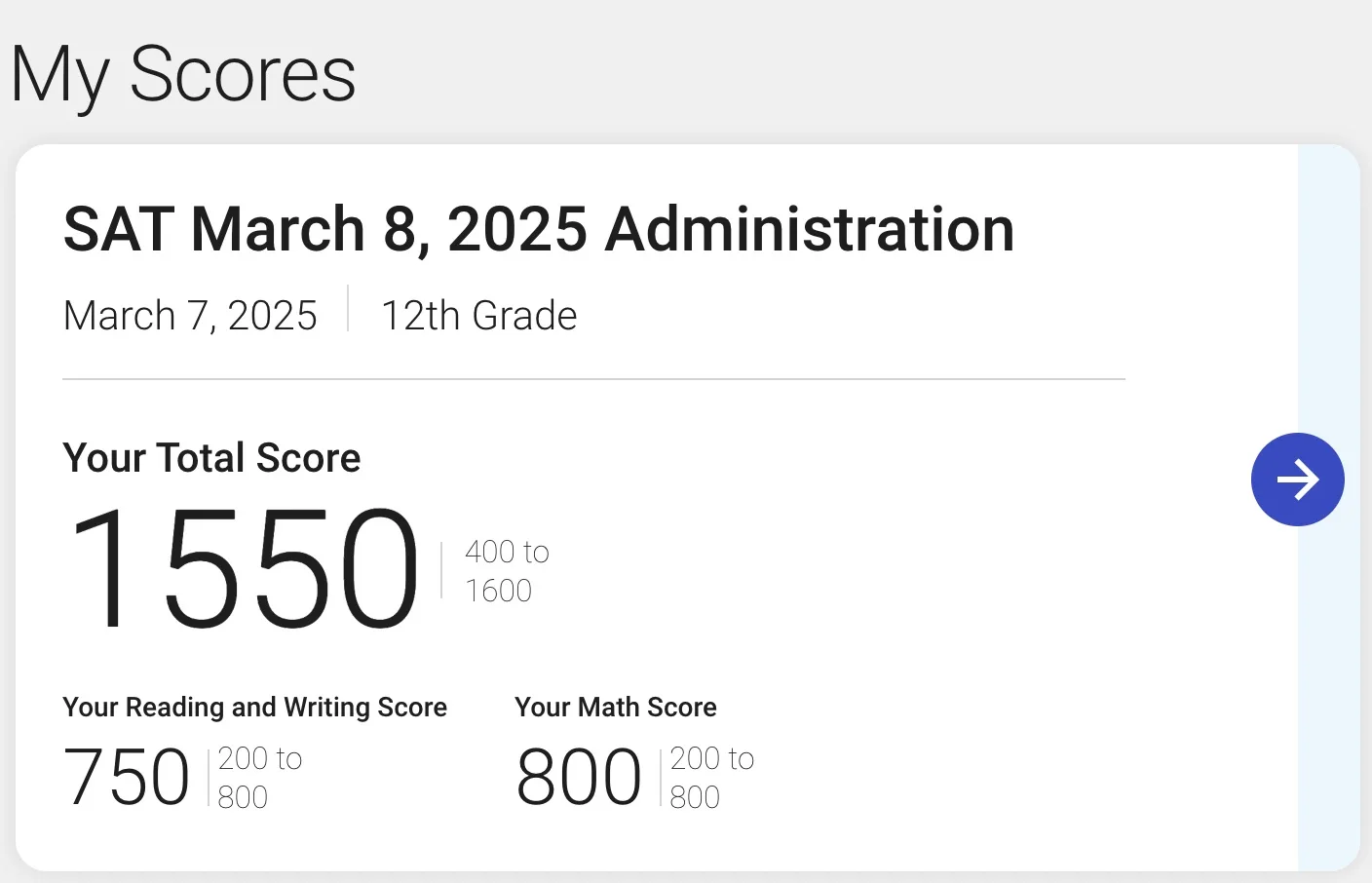 SAT score report