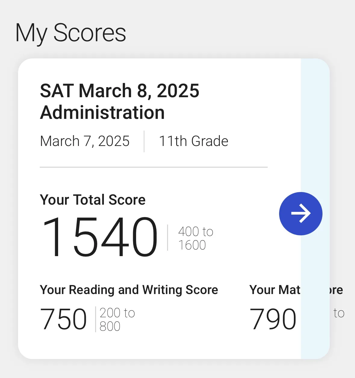 SAT score report