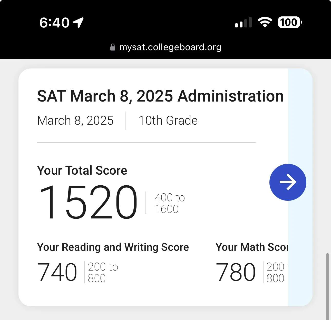SAT score report
